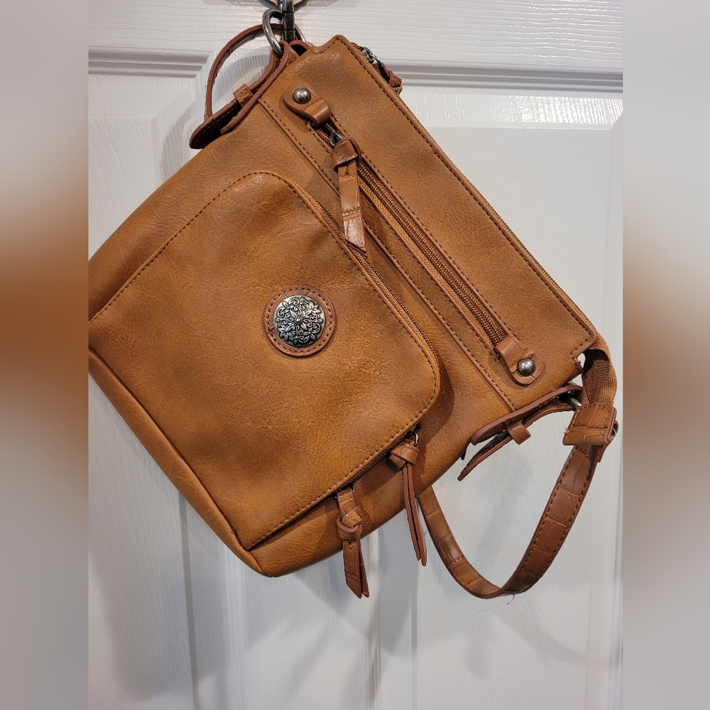 Brown Faux Leather Crossbody Bag